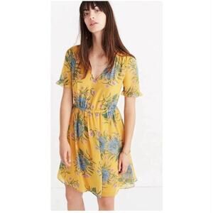 Madewell Womens Dress Size 2 Yellow Sweetgrass Ruffle Sleeve Floral Cottagecore